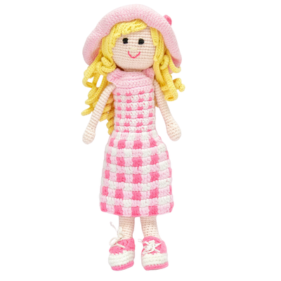 Fiona – Handwoven Crochet Doll in Blush & Ivory | Sustainable Storytelling Companion