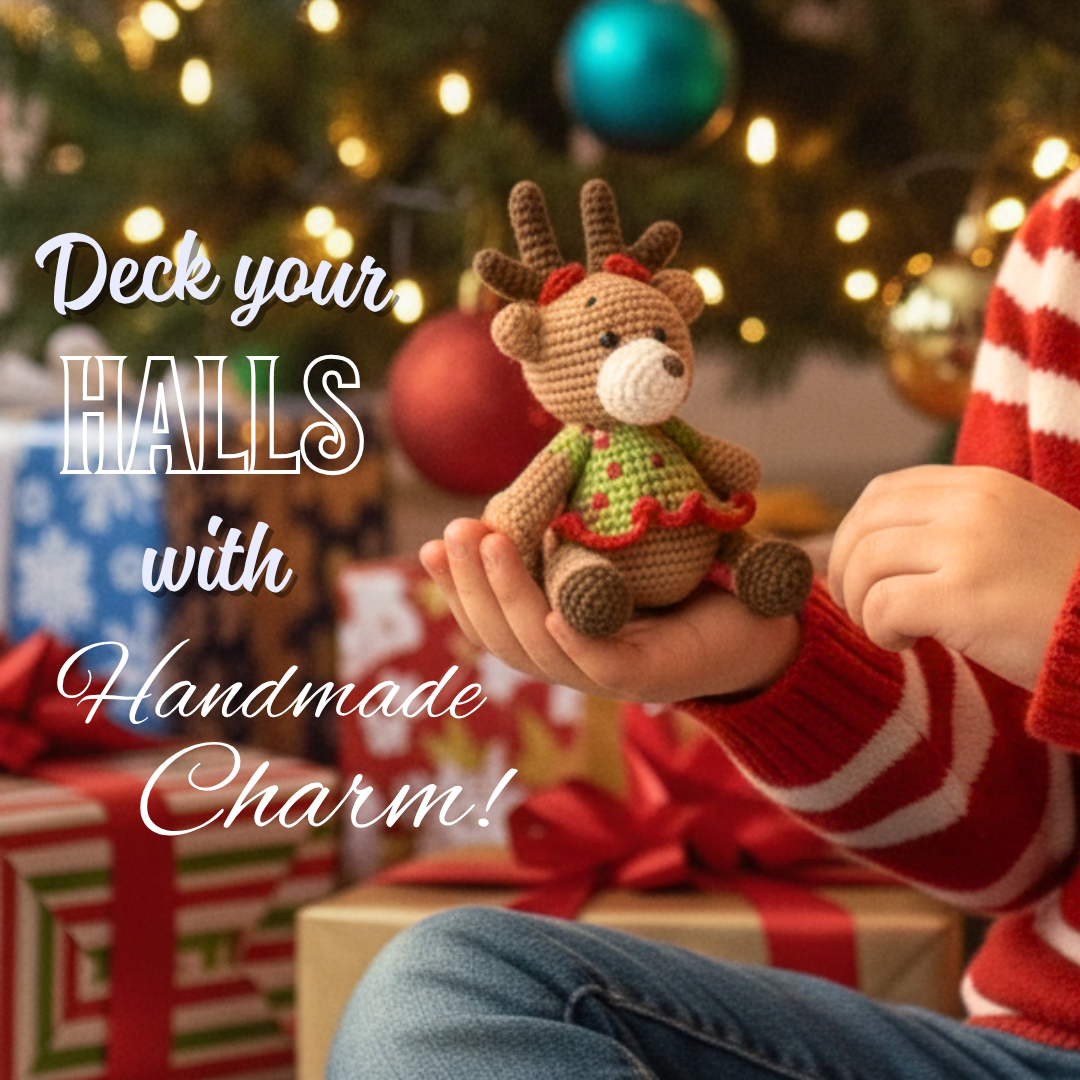 Cheerful Crochet Girl Reindeer Soft Toy – Handcrafted Holiday Gift & Décor