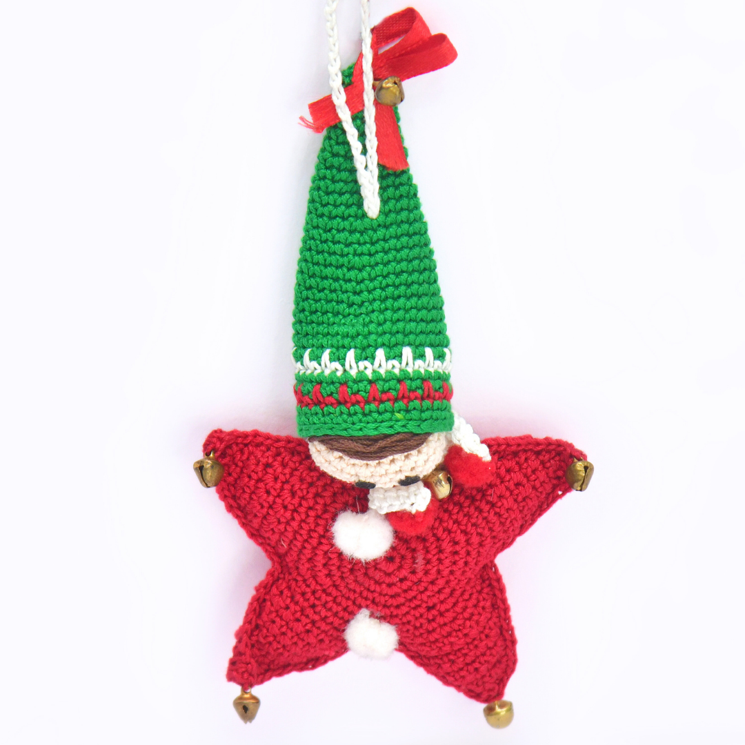 Christmas Star Elf Amigurumi Ornament | Handmade Holiday Tree Decoration