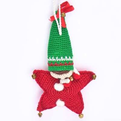Christmas Star Elf Amigurumi Ornament | Handmade Holiday Tree Decoration