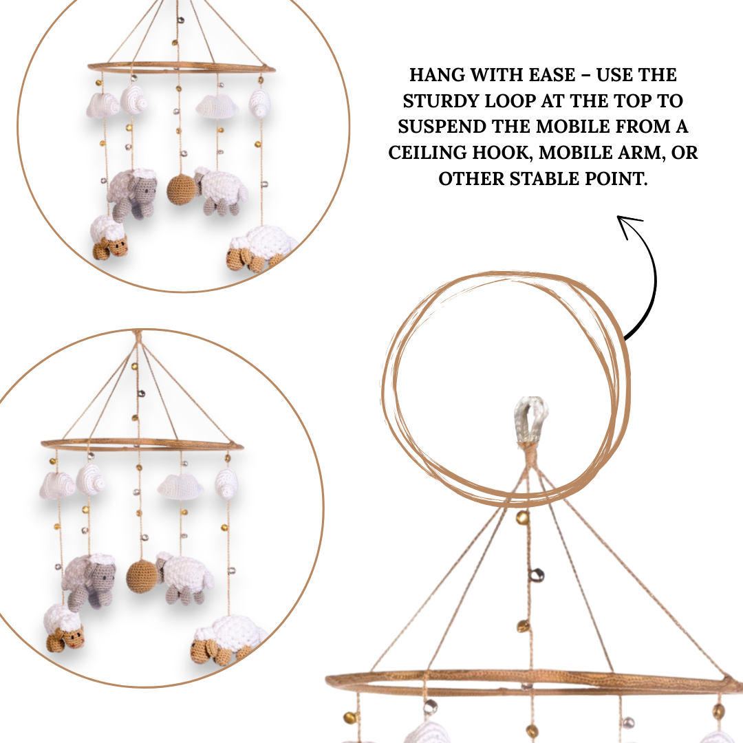 Cute Sheep & Cloud Baby Mobile – Handcrafted Crochet Nursery Hanging