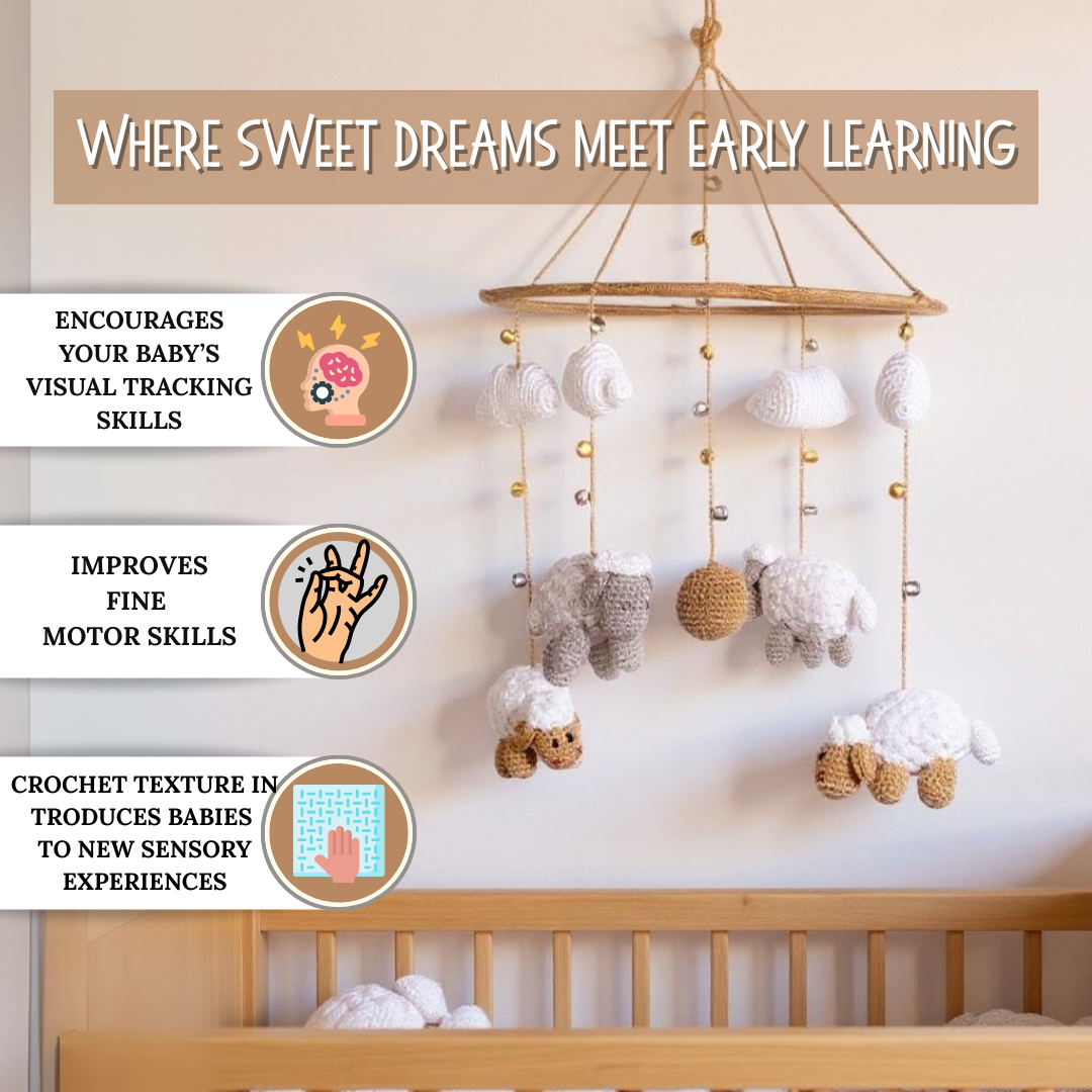 Cute Sheep & Cloud Baby Mobile – Handcrafted Crochet Nursery Hanging