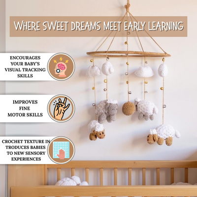 Cute Sheep & Cloud Baby Mobile – Handcrafted Crochet Nursery Hanging
