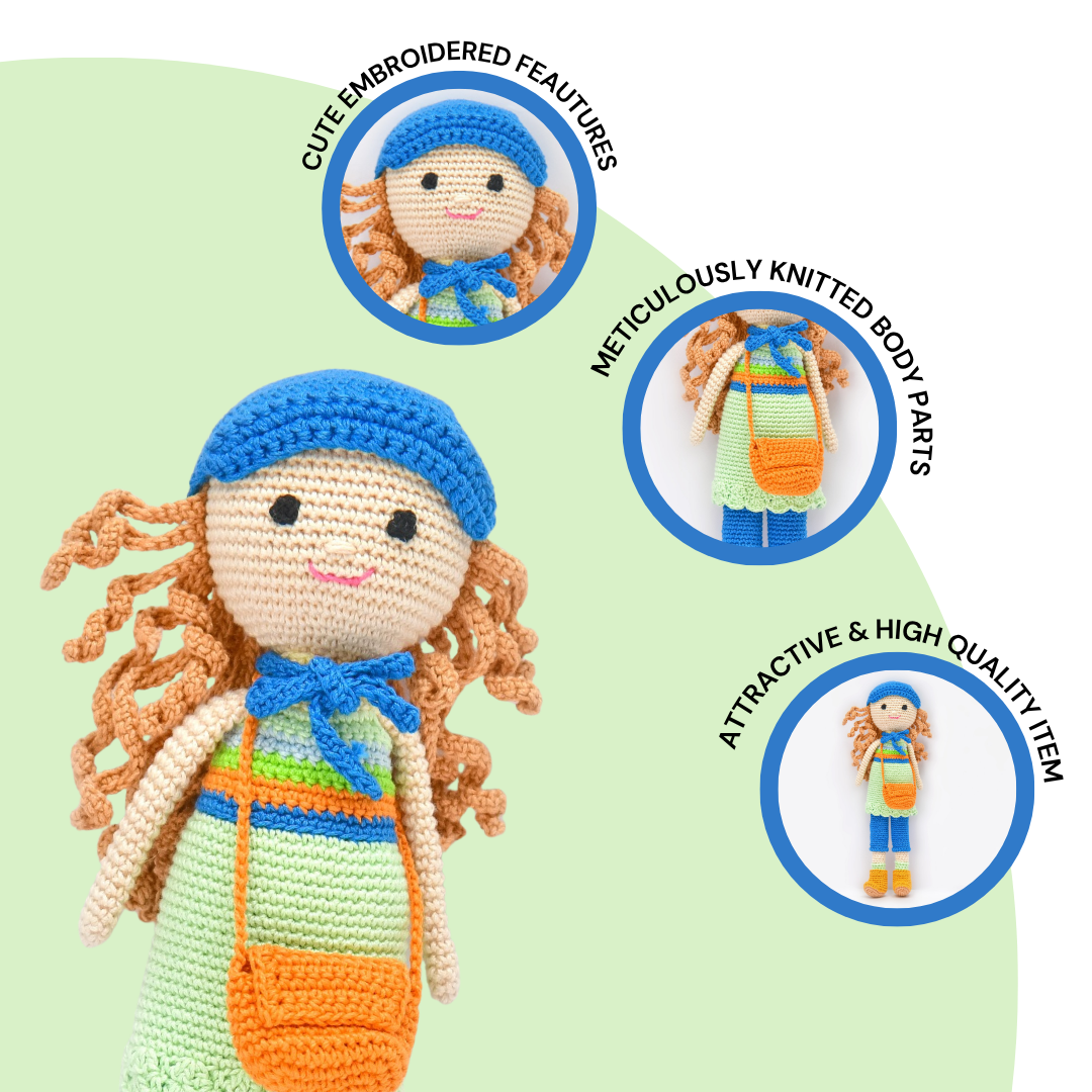 Nora Crochet Doll | Handmade Artisanal Toy | Whimsical, Eco-Friendly Gift for Kids & Collectors