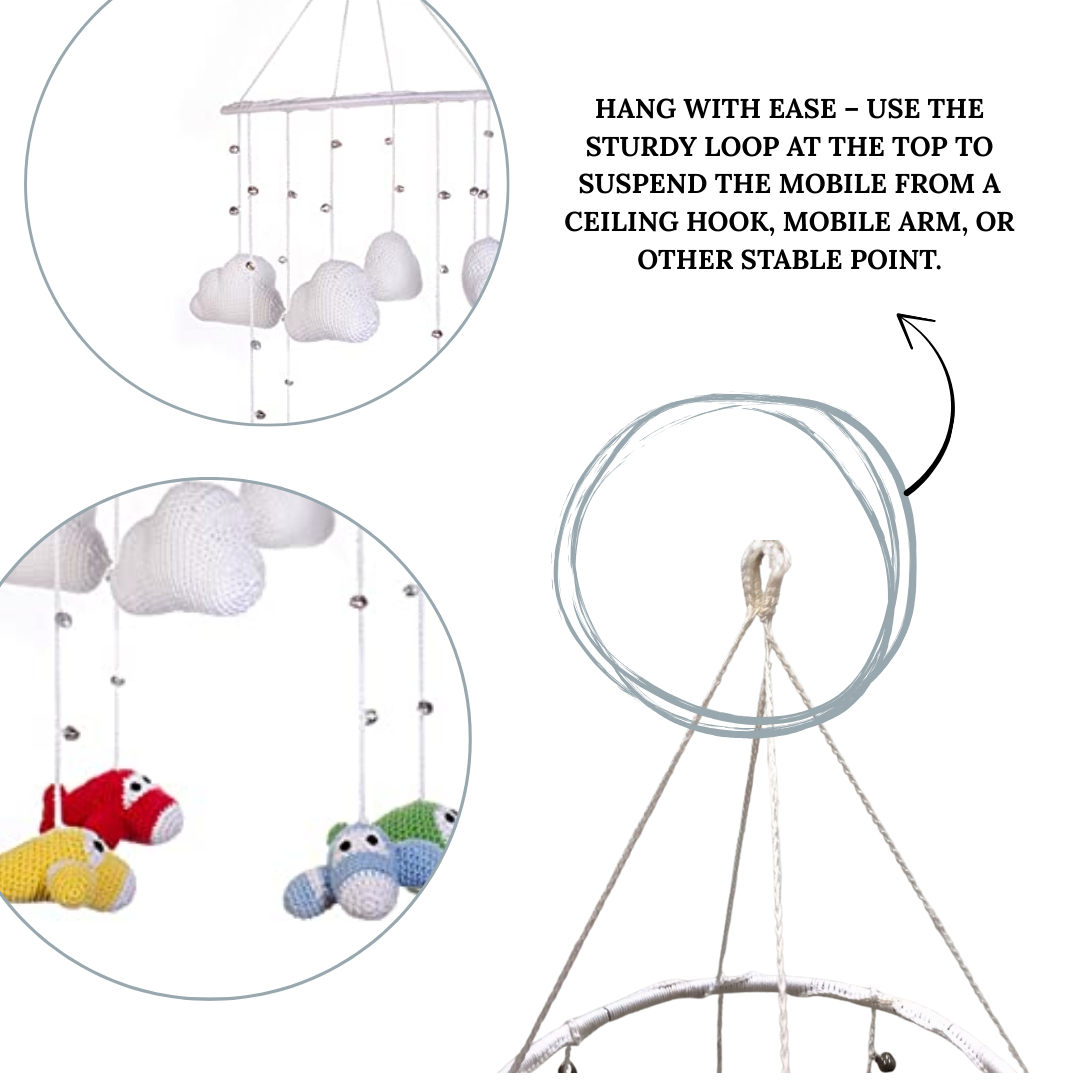 Handcrafted Amigurumi Airplane Mobile – Crochet Clouds & Classic Planes Nursery Décor