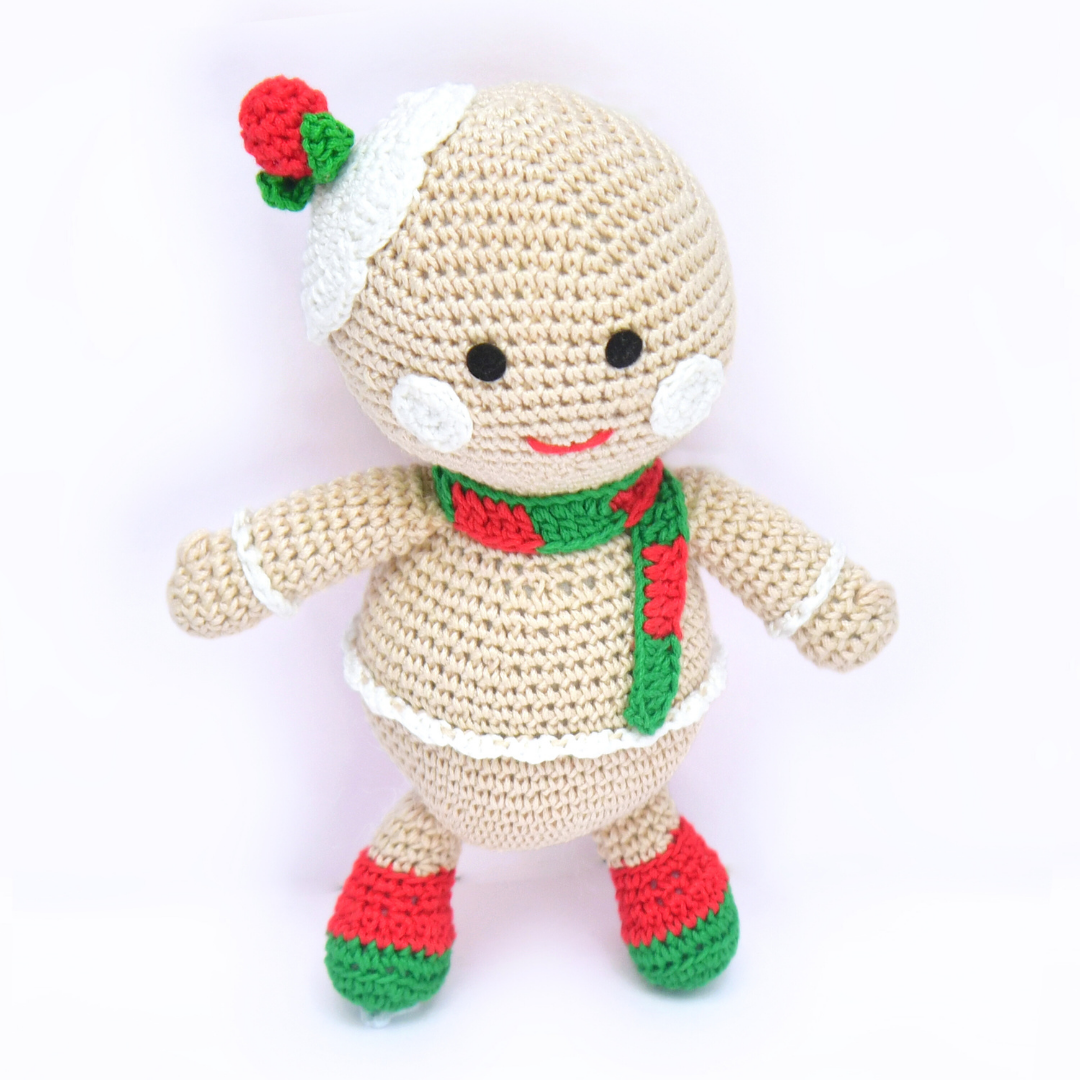 Handmade Crochet Gingerbread Girl Doll | Cute Christmas Amigurumi Plush for Holiday Decor