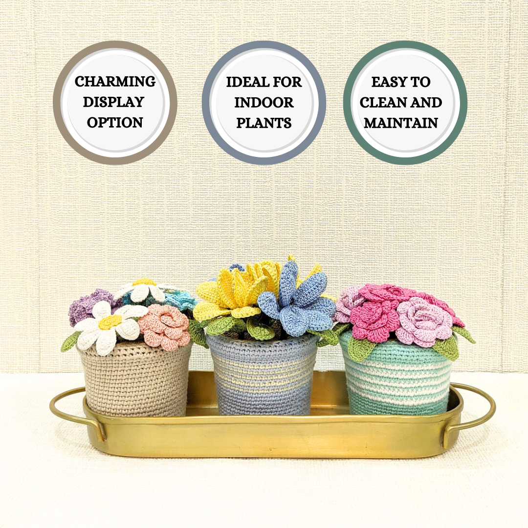 Handcrafted Crochet Bloom Pot – Colorful Bouquet of Eternal Blossoms