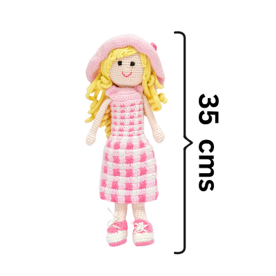 Fiona – Handwoven Crochet Doll in Blush & Ivory | Sustainable Storytelling Companion