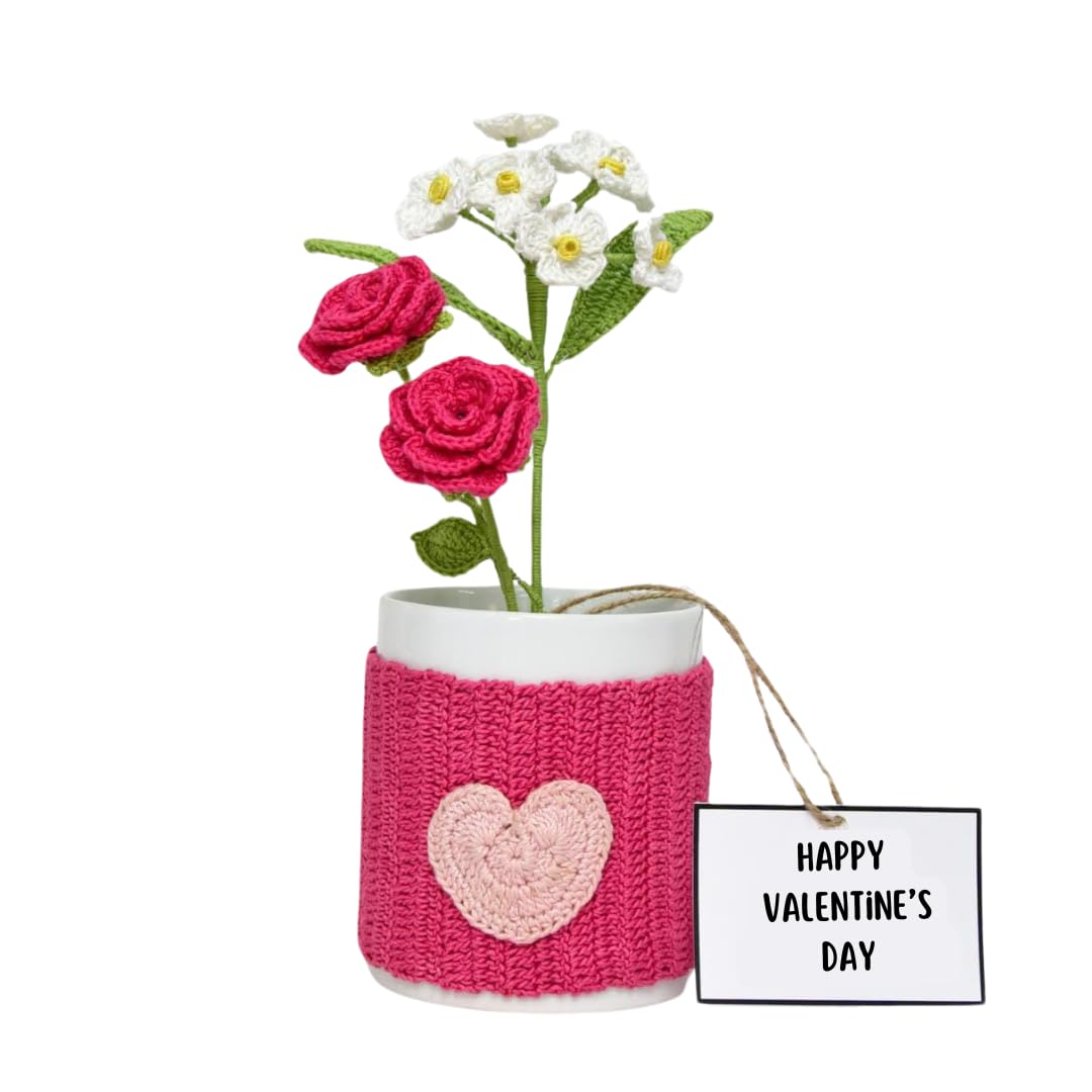 Handcrafted Crochet Roses in a Mug | Unique Floral Valentine’s Gift