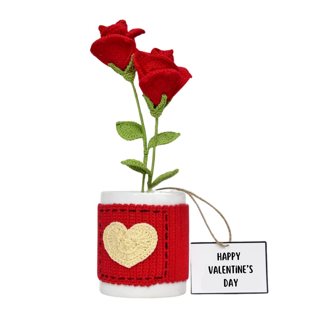 Handmade Crochet Red Rose Mug Bouquet | Valentine’s Gift