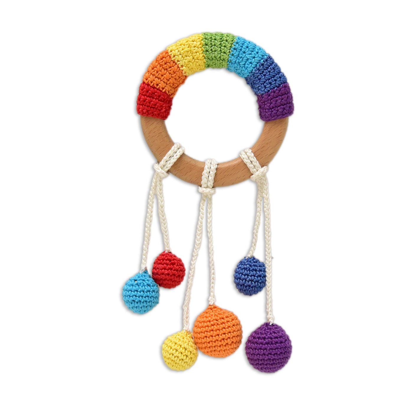 Colorful Rainbow Ring Rattle - Handmade Crochet Baby Rattle