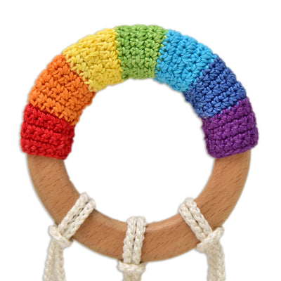 Colorful Rainbow Ring Rattle - Handmade Crochet Baby Rattle