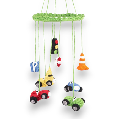 Nursery Hanging Mobile – Handmade Crochet Traffic Set for Baby Room Décor