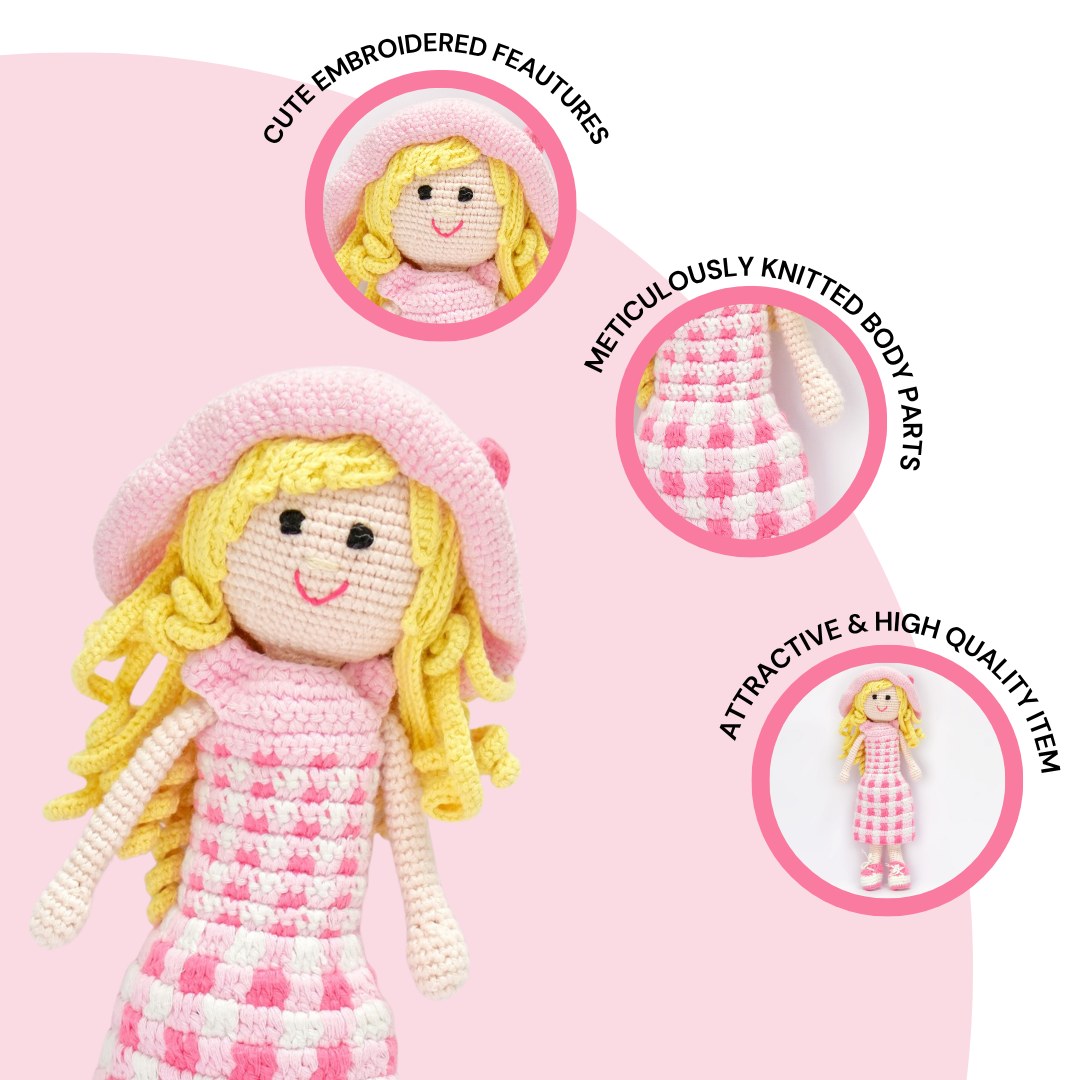 Fiona – Handwoven Crochet Doll in Blush & Ivory | Sustainable Storytelling Companion