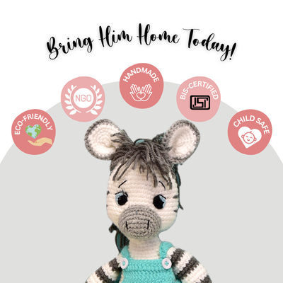 Albert the Zebra – Handmade Crochet Plush Toy | Soft & Safe Cuddly Companion for Kids