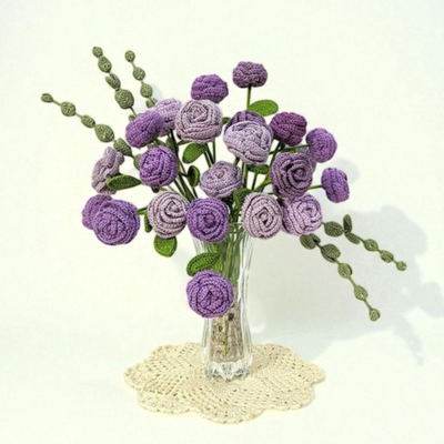 Artisan-Made Crochet Cabbage Rose  | Timeless Single Stem Elegance for Home Décor