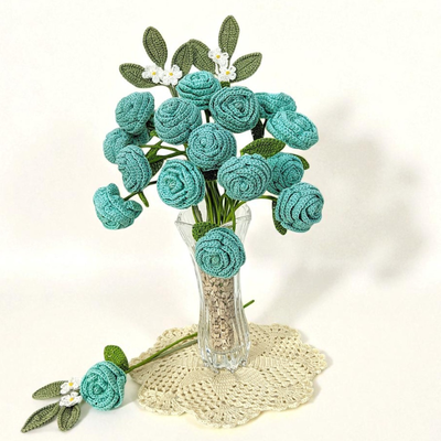Artisan-Made Crochet Cabbage Rose  | Timeless Single Stem Elegance for Home Décor