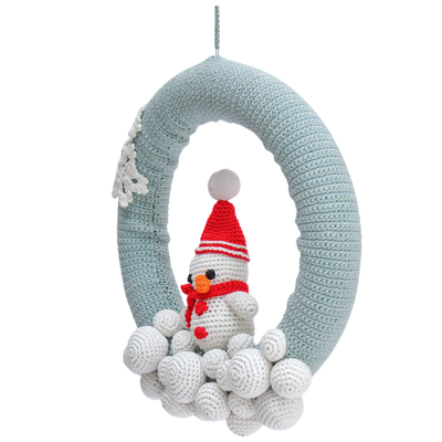 Crochet Snowman Christmas Wreath – Handmade Festive Door Hanging Décor