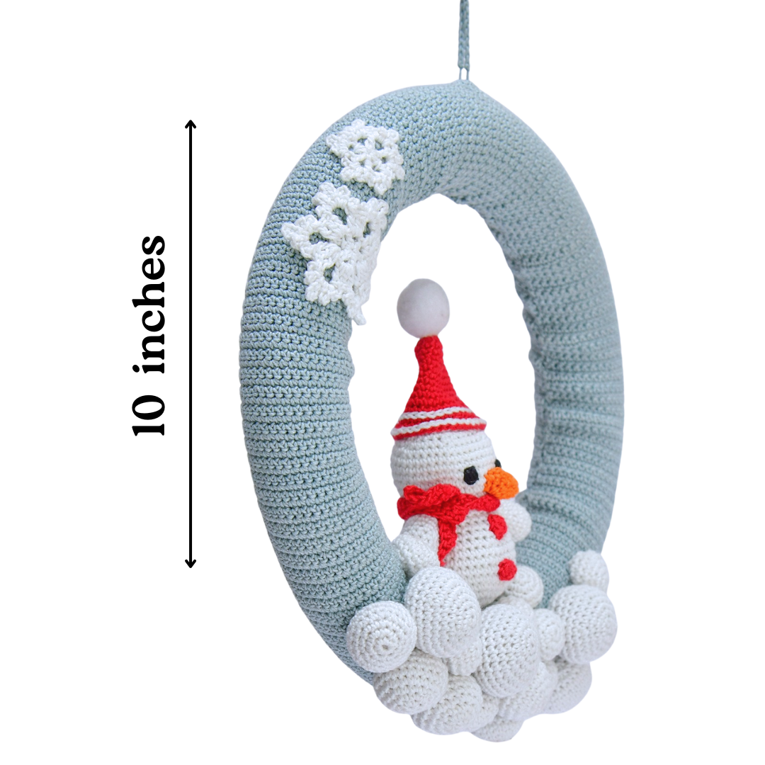 Crochet Snowman Christmas Wreath – Handmade Festive Door Hanging Décor