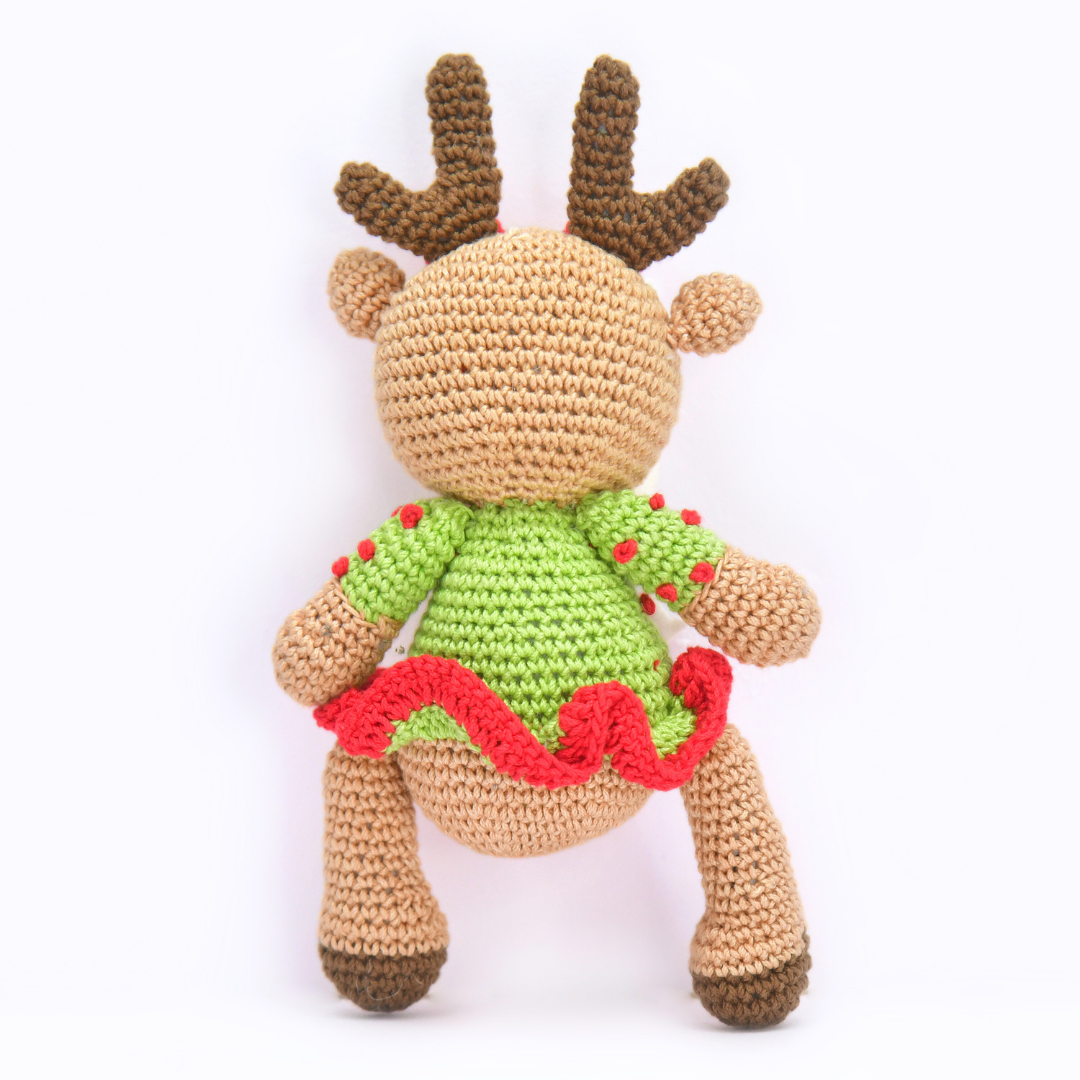 Cheerful Crochet Girl Reindeer Soft Toy – Handcrafted Holiday Gift & Décor