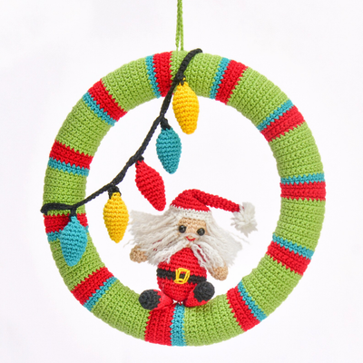 Handmade Crochet Santa Christmas Wreath – Festive Door Hanging Décor