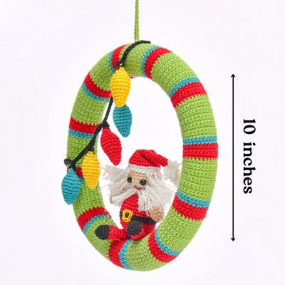 Handmade Crochet Santa Christmas Wreath – Festive Door Hanging Décor