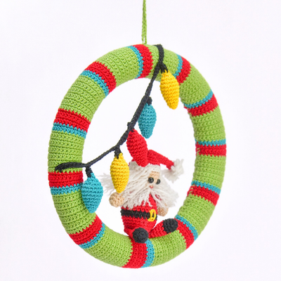 Handmade Crochet Santa Christmas Wreath – Festive Door Hanging Décor