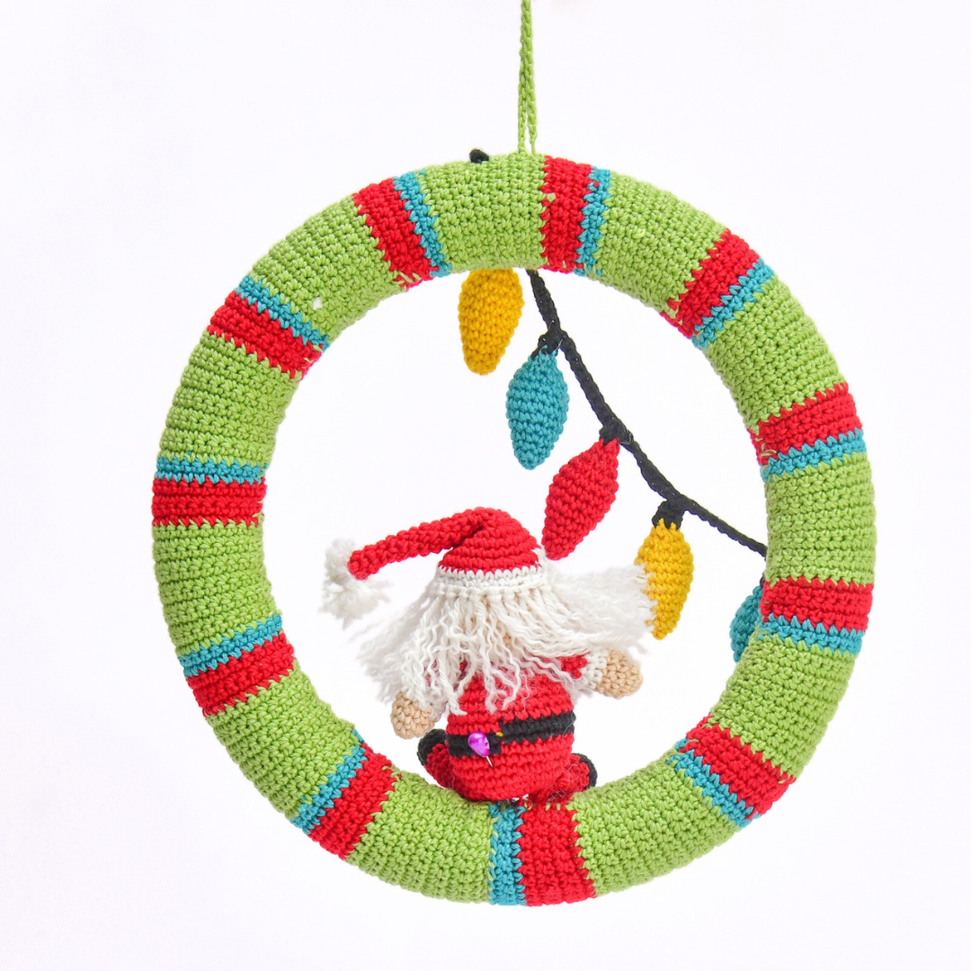 Handmade Crochet Santa Christmas Wreath – Festive Door Hanging Décor