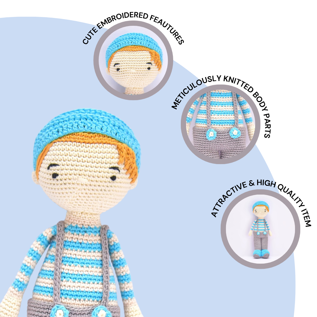 Charming Blake Boy Doll – Lovingly Crocheted Handmade Toy for Storytime Fun