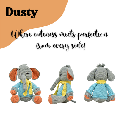 Dusty the Elephant – Handmade Crocheted Toy for Snuggles