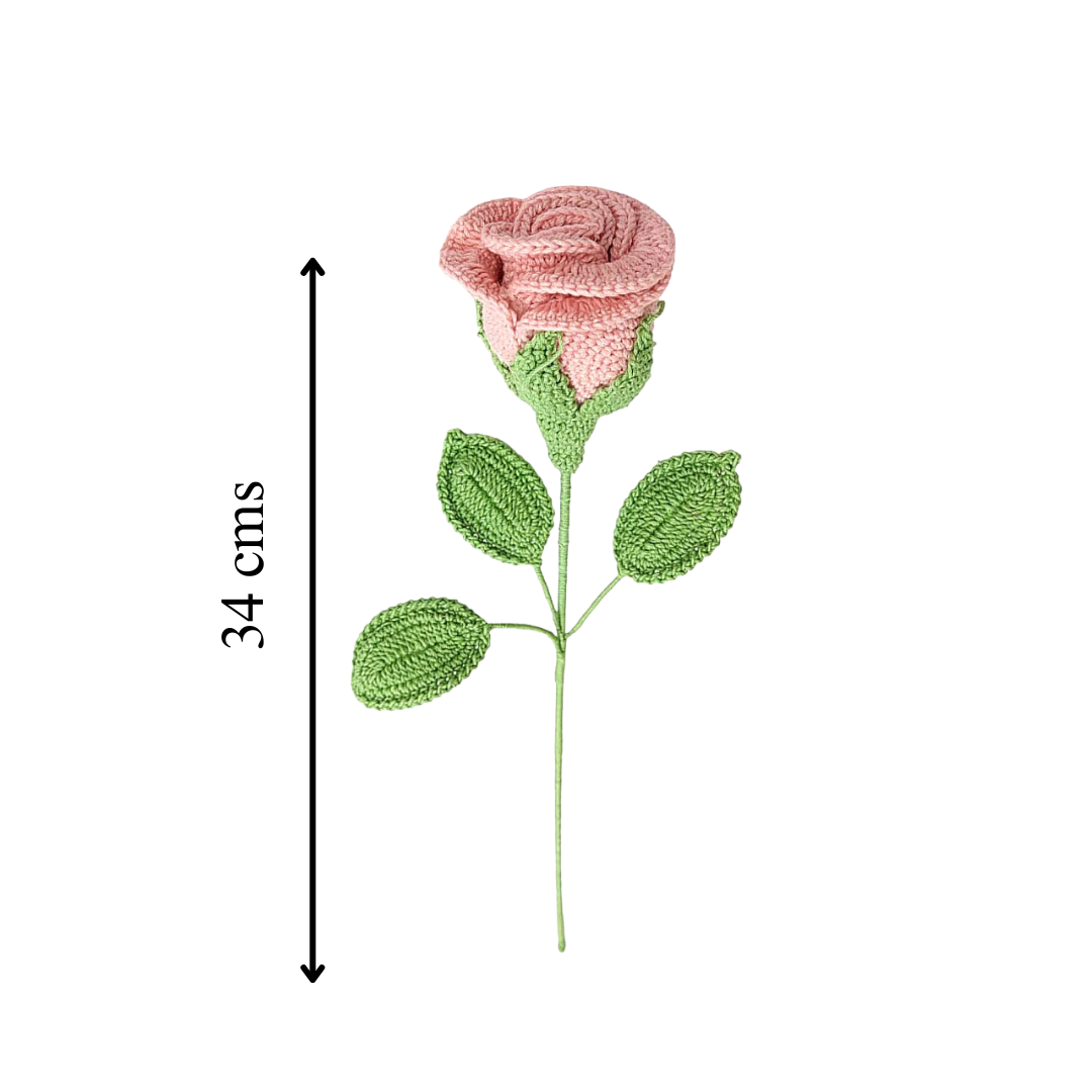 ossoming Beauties – Handcrafted Crochet Darling Rose  | Single Stem Elegance for Home Décor