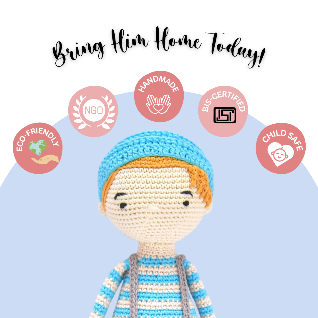 Charming Blake Boy Doll – Lovingly Crocheted Handmade Toy for Storytime Fun