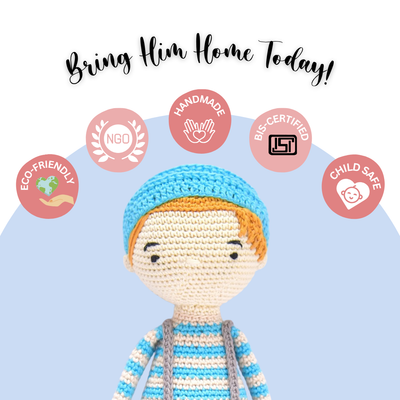 Charming Blake Boy Doll – Lovingly Crocheted Handmade Toy for Storytime Fun