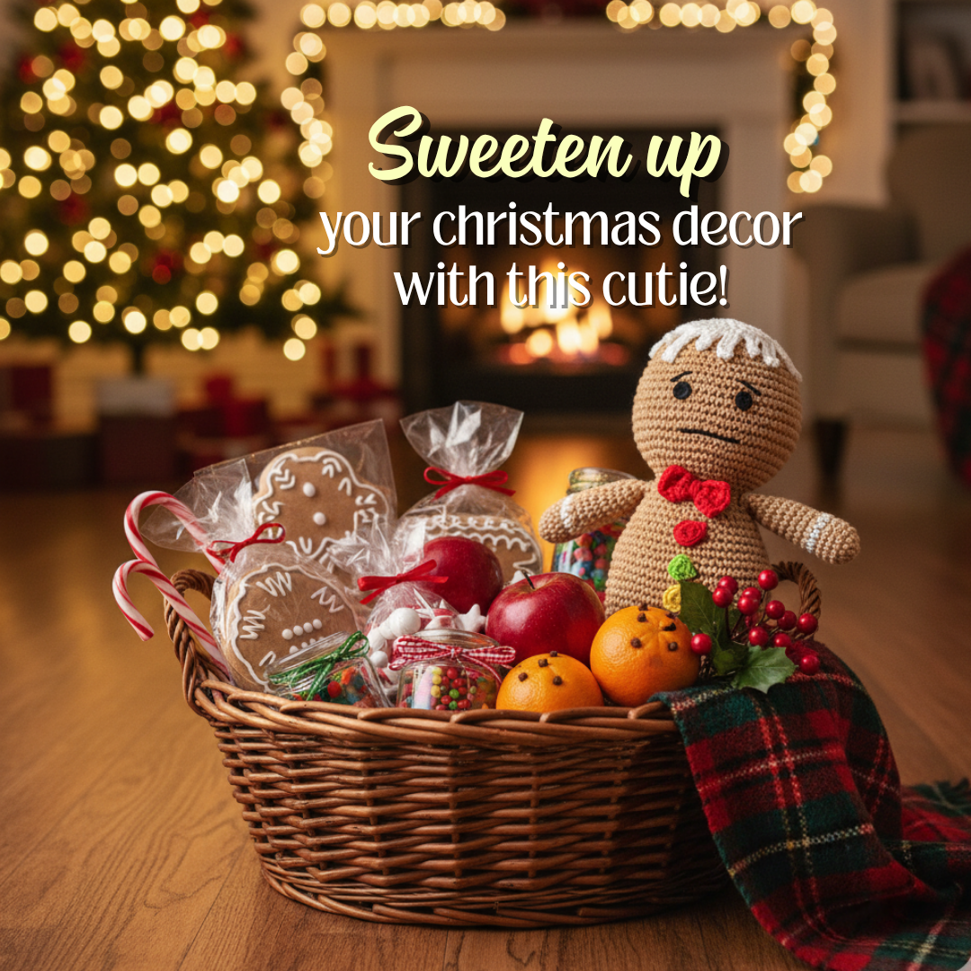 Handmade Crochet Gingerbread Doll | Cute Christmas Amigurumi Plush for Holiday Decor