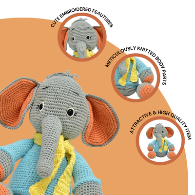 Dusty the Elephant – Handmade Crocheted Toy for Snuggles