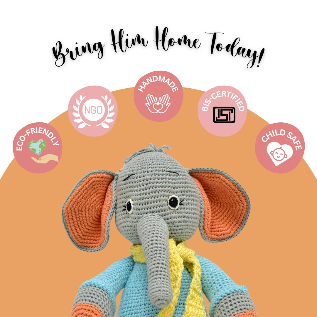 Dusty the Elephant – Handmade Crocheted Toy for Snuggles
