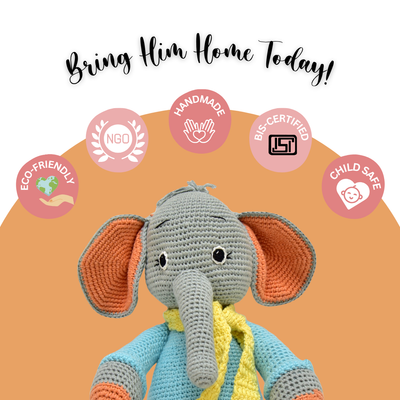 Dusty the Elephant – Handmade Crocheted Toy for Snuggles