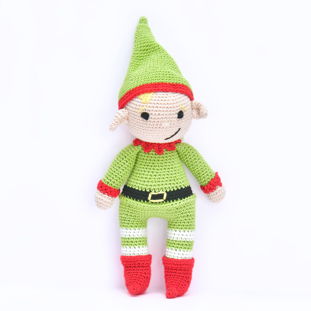 Cheerful Crochet Boy Elf Soft Toy – Handcrafted Holiday Gift & Décor