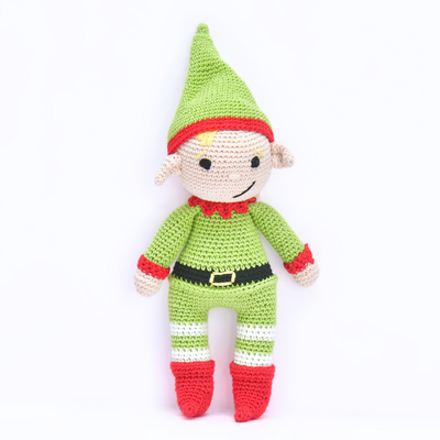 Cheerful Crochet Boy Elf Soft Toy – Handcrafted Holiday Gift & Décor