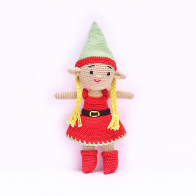 Cheerful Crochet Girl Elf Soft Toy – Handcrafted Holiday Delight