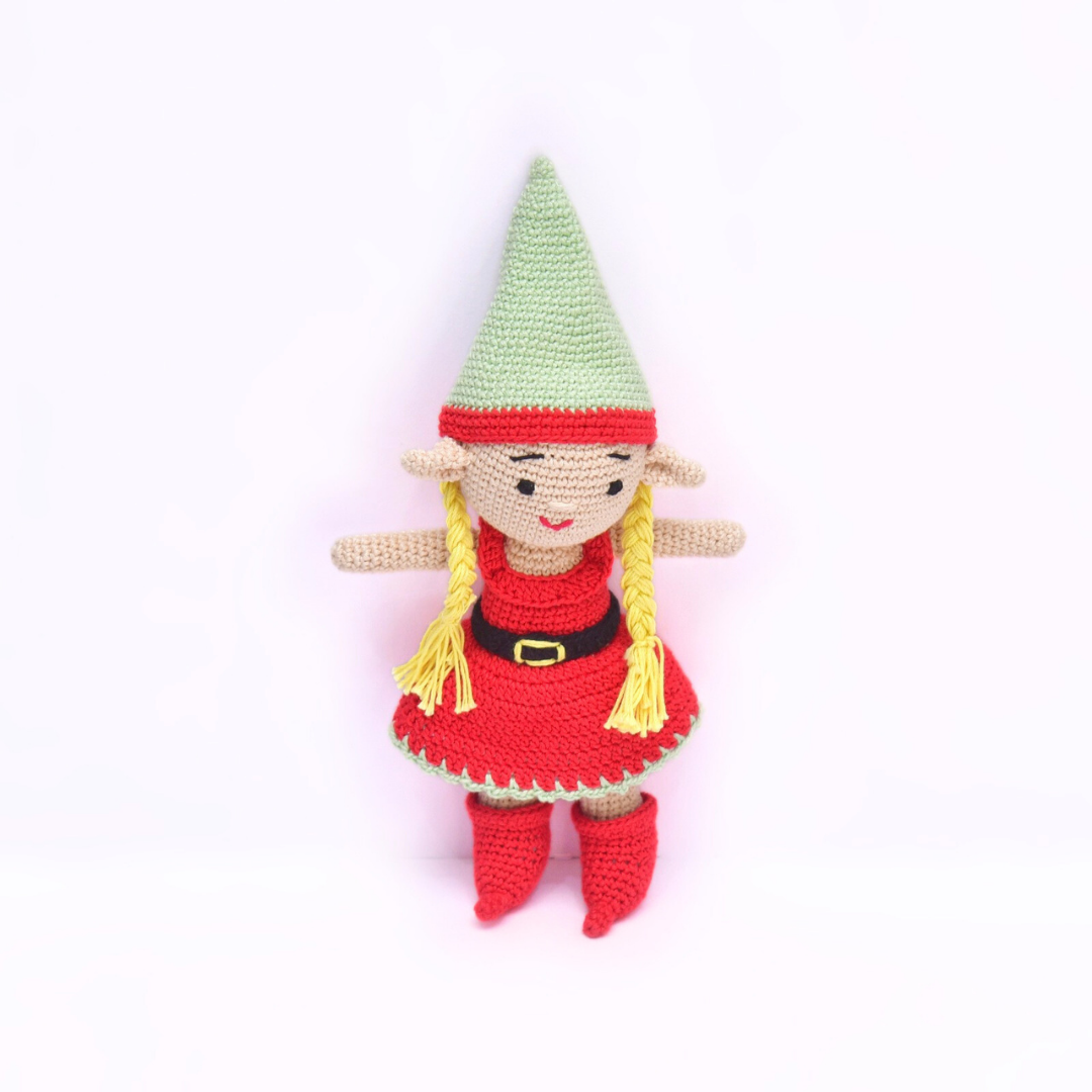 Cheerful Crochet Girl Elf Soft Toy – Handcrafted Holiday Delight
