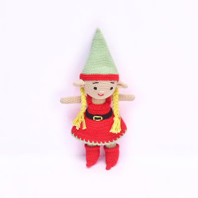 Cheerful Crochet Girl Elf Soft Toy – Handcrafted Holiday Delight