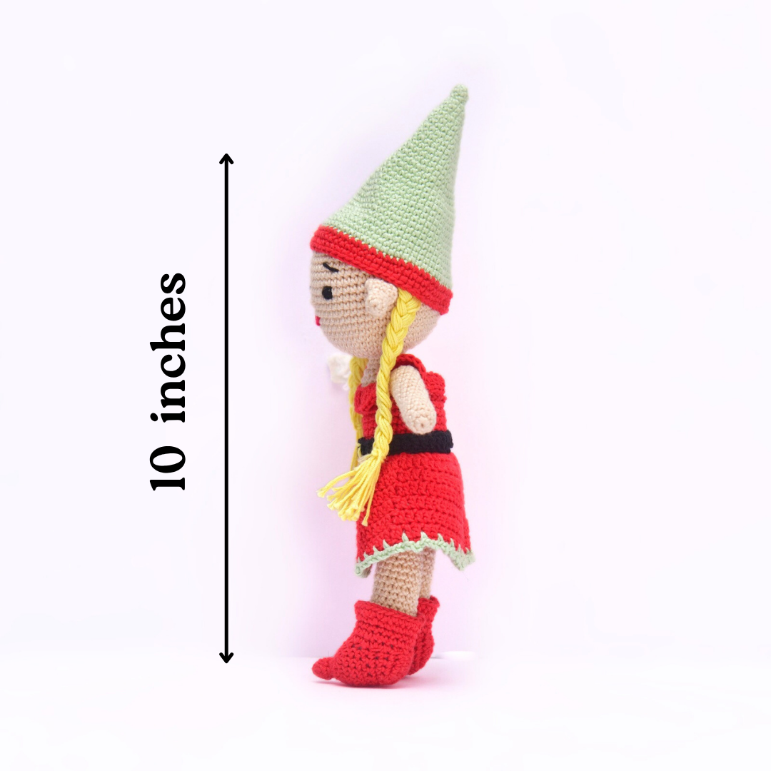 Cheerful Crochet Girl Elf Soft Toy – Handcrafted Holiday Delight