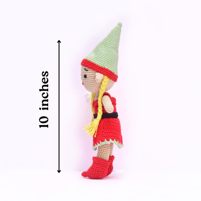 Cheerful Crochet Girl Elf Soft Toy – Handcrafted Holiday Delight