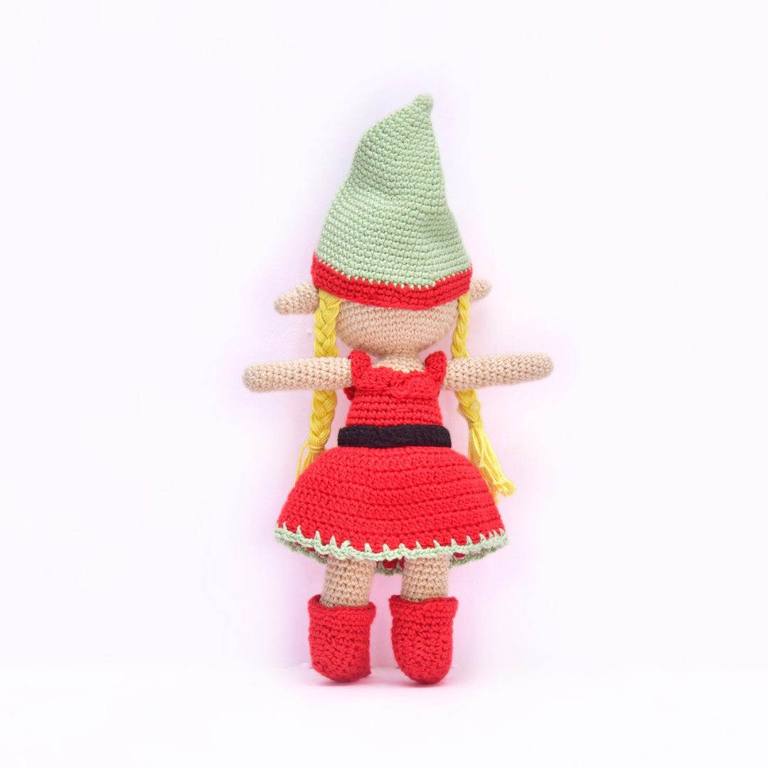 Cheerful Crochet Girl Elf Soft Toy – Handcrafted Holiday Delight