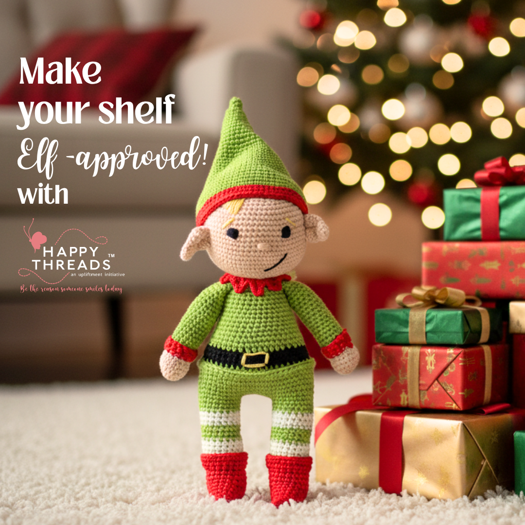 Cheerful Crochet Boy Elf Soft Toy – Handcrafted Holiday Gift & Décor