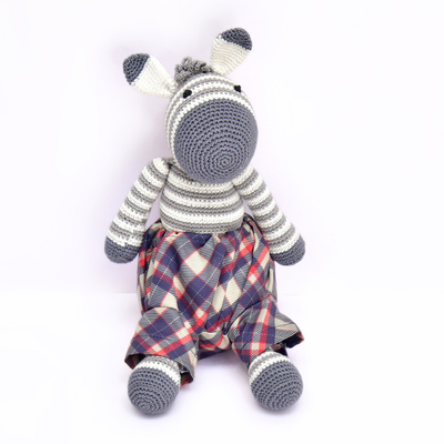 Handmade Crochet Zane the Zebra | Cute Amigurumi Plush with Checkered Pants for Kids & Gifting