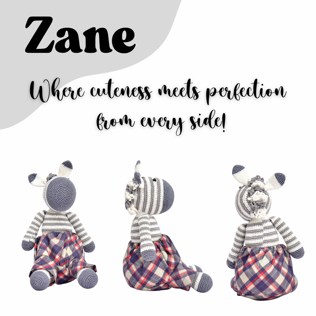 Handmade Crochet Zane the Zebra | Cute Amigurumi Plush with Checkered Pants for Kids & Gifting