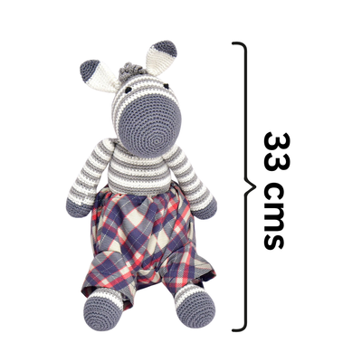 Handmade Crochet Zane the Zebra | Cute Amigurumi Plush with Checkered Pants for Kids & Gifting