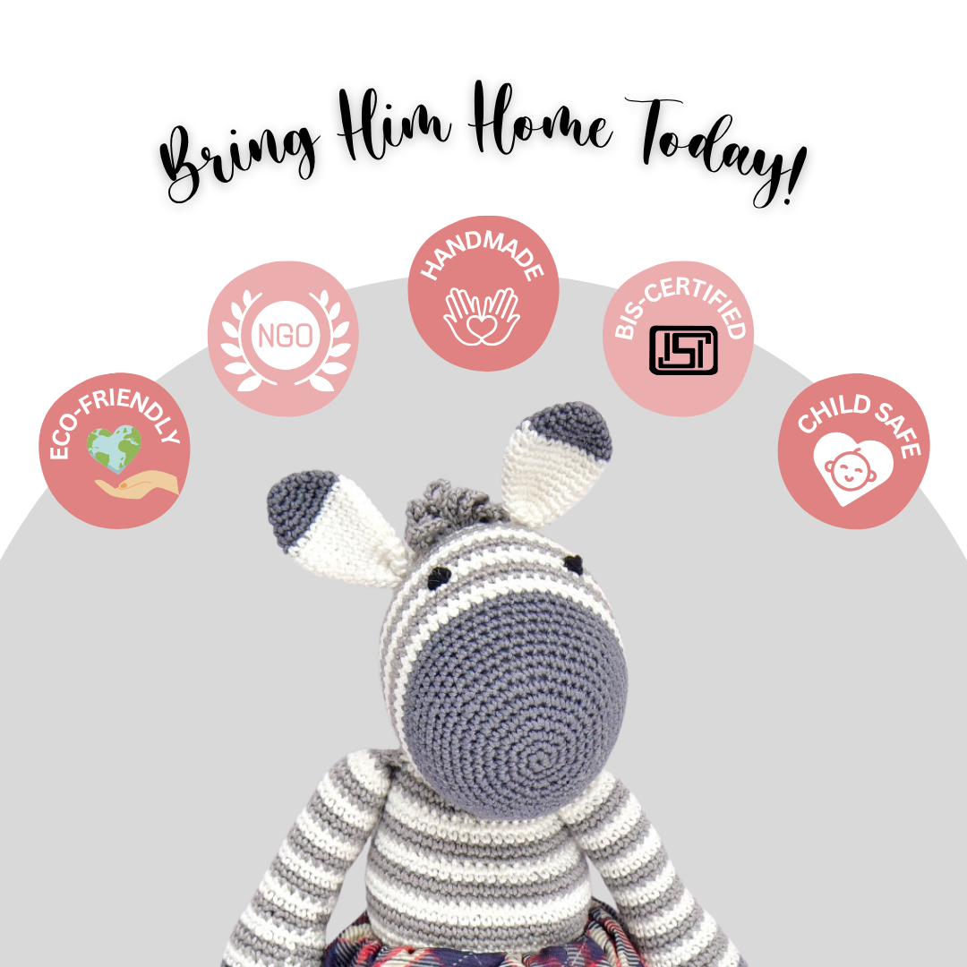 Handmade Crochet Zane the Zebra | Cute Amigurumi Plush with Checkered Pants for Kids & Gifting